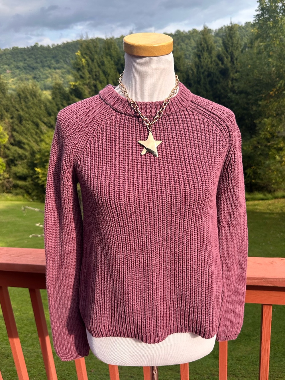 Quince 100% Organic Cotton Fisherman Crew Chunky Knit Sweater Grape